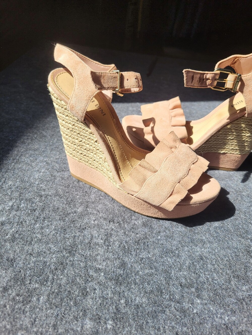 Gianni Bini Blush Pink Ruffle Espadrille Wedges with Ankle Strap - Picture 3 of 7